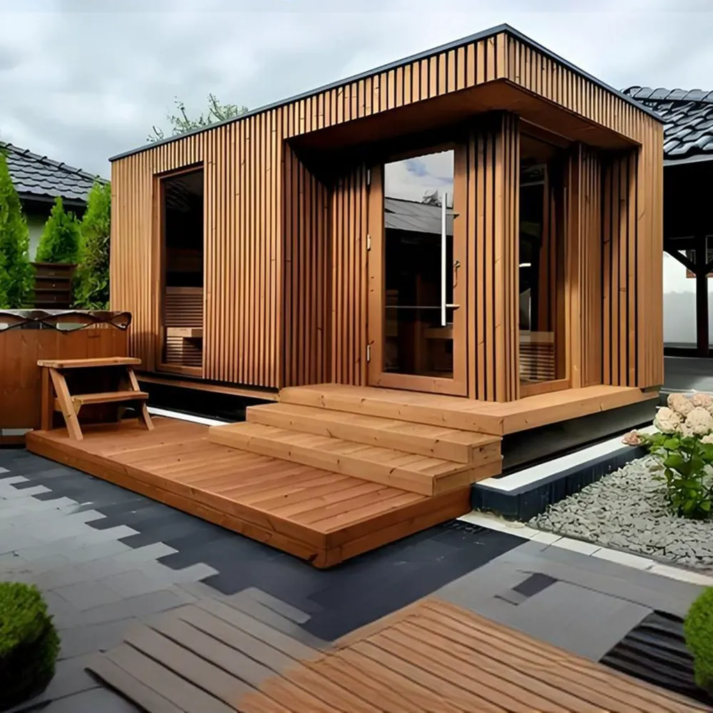 Outdoor Integrated Sauna Jacuzzi Combo – Solid Wood Tempered Glass Courtyard/Villa